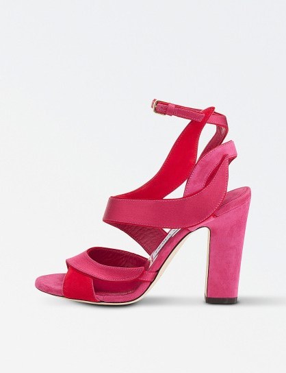 JIMMY CHOO Falcon 100 suede and satin heeled sandals / hot pink heels / sexy party shoes - flipped
