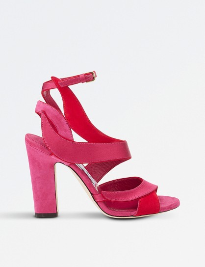JIMMY CHOO Falcon 100 suede and satin heeled sandals / hot pink heels / sexy party shoes