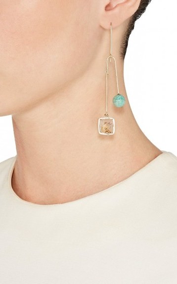 JULIE WOLFE Mixed-Gemstone Double-Drop Wire Earring ~ single statement earrings ~ contemporary jewellery - flipped