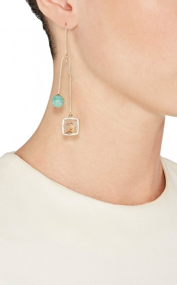 JULIE WOLFE Mixed-Gemstone Double-Drop Wire Earring ~ single statement earrings ~ contemporary jewellery