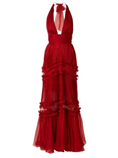 MARIA LUCIA HOHAN Kalina halterneck silk-mousseline gown ~ stunning red halter gowns - flipped