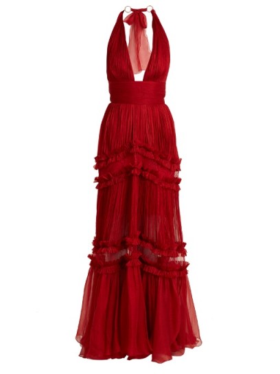 MARIA LUCIA HOHAN Kalina halterneck silk-mousseline gown ~ stunning red halter gowns