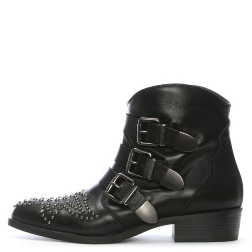 KANNA Nola Black Leather Studded Biker Boots – stud & buckle boot - flipped