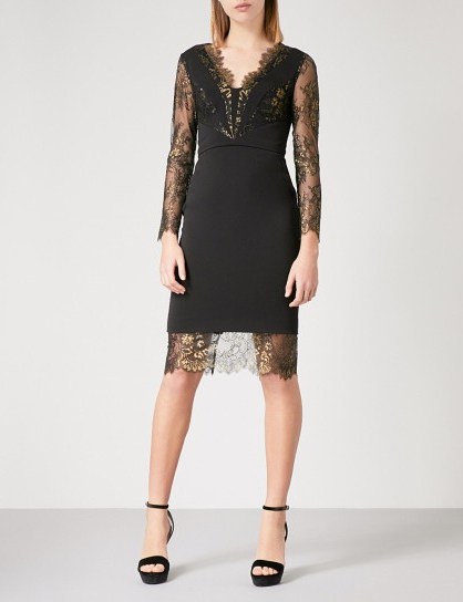 KAREN MILLEN Metallic floral-lace crepe and lace dress ~ lbd ~ chic party dresses - flipped