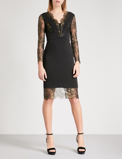 KAREN MILLEN Metallic floral-lace crepe and lace dress ~ lbd ~ chic party dresses