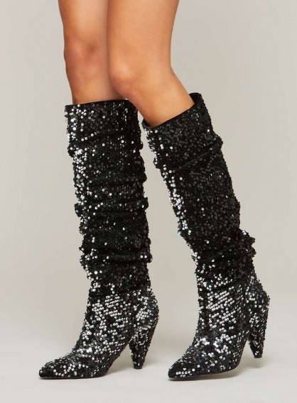 Miss Selfridge KAZZIE Sequin Rouched Boot – slouchy sequinned boots