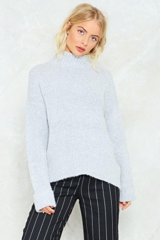 NASTY GAL Knit is What Knit is Oversized Sweater – grey turtleneck sweaters – high neck slouchy jumpers – knitwear - flipped
