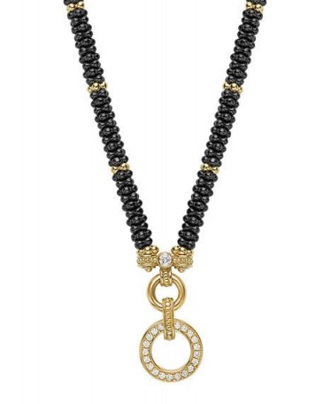 Lagos Circle Game Black Caviar Rope Necklace with Diamonds