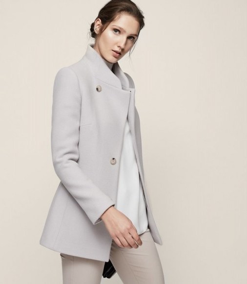 REISS LARSSON STAND-COLLAR SHORT COAT LIGHT SLATE – smart grey jackets - flipped