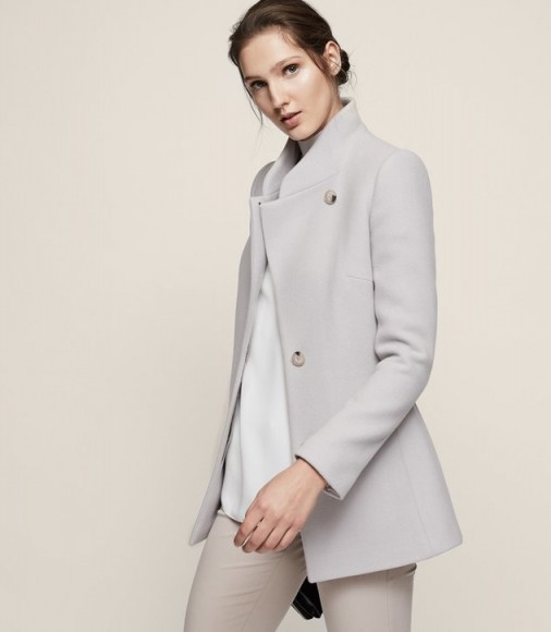 REISS LARSSON STAND-COLLAR SHORT COAT LIGHT SLATE – smart grey jackets