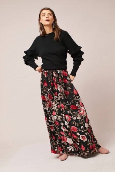 Isla Maude Leana Floral Burnout Maxi Skirt | long velvet skirts - flipped