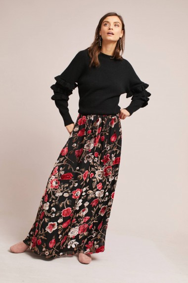 Isla Maude Leana Floral Burnout Maxi Skirt | long velvet skirts