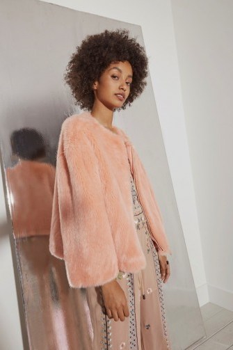 FRENCH CONNECTION LEONIE FAUX FUR JACKET | fluffy peach jackets | winter luxe - flipped