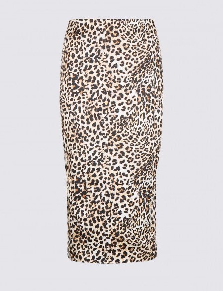 PER UNA New Leopard Print Satin Pencil Midi Skirt / straight animal print skirts / Marks and Spencer fashion - flipped
