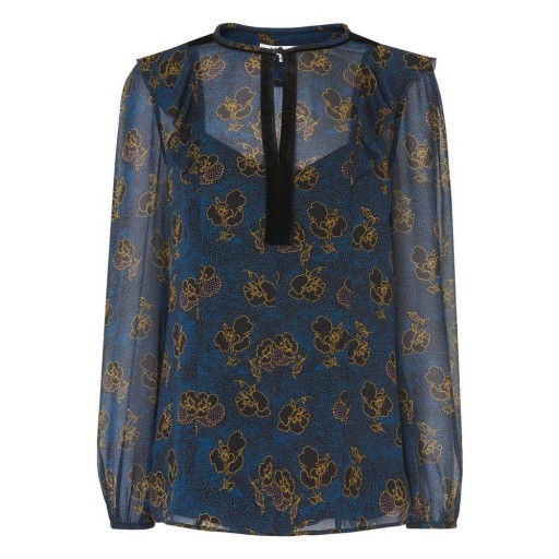L.K. Bennett LETICIA BLUE FLORAL SILK WOVEN TOP ~ feminine blouses
