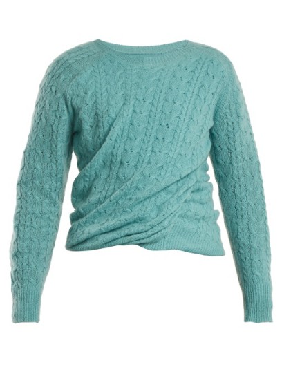 SIES MARJAN Libbie cable-knit cashmere sweater ~ twisted turquoise jumpers ~ ruched sweaters