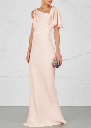 ALEXANDER MCQUEEN Light pink draped gown – elegant one shoulder event gowns - flipped