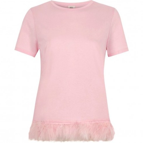 River Island Light pink feather hem T-shirt | casual luxe tee - flipped