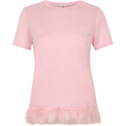 River Island Light pink feather hem T-shirt | casual luxe tee
