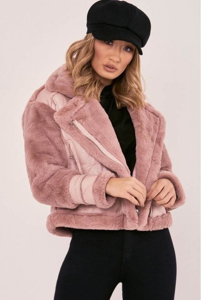 IN THE STYLE LIZANN PINK FAUX FUR LINED AVIATOR JACKET - flipped