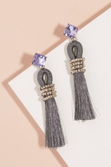 ANTHROPOLOGIE Lorne Jewelled Tassel Earrings / tasseled party accessories / statement evening jewellery - flipped