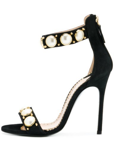 LOUIS LEEMAN pearl embellished sandals | black barely there party shoes - flipped