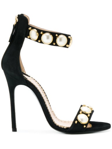LOUIS LEEMAN pearl embellished sandals | black barely there party shoes