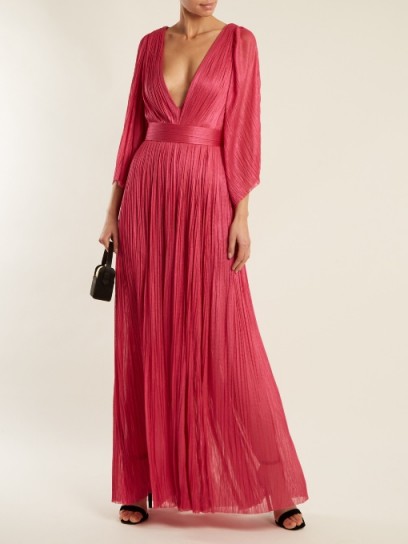 MARIA LUCIA HOHAN Lur deep V-neck silk-tulle gown ~ hot pink metallic gowns ~ party luxe