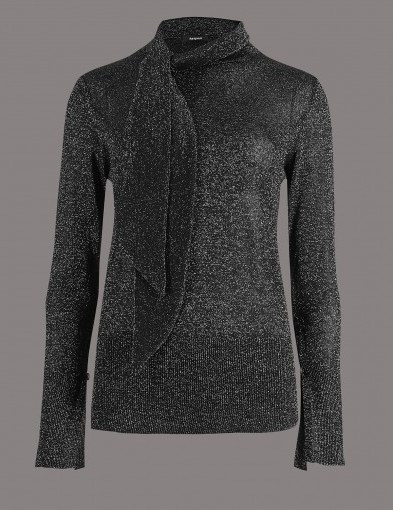 M&S AUTOGRAPH Lurex Tie Neck Jumper / sparkly jumpers / Marks and Spencer knitwear - flipped