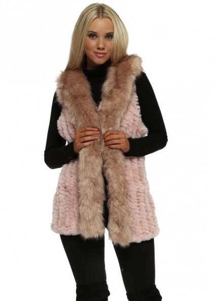 JAYLEY Luxe Pink Knitted Faux Fur Long Suede Gilet ~ luxury style gilets - flipped