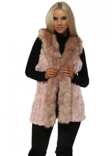 JAYLEY Luxe Pink Knitted Faux Fur Long Suede Gilet ~ luxury style gilets