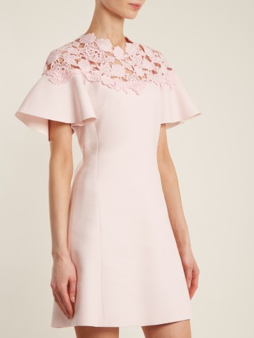 GIAMBATTISTA VALLI Macramé-trimmed fluted-sleeves crepe dress ~ perfect pink dresses ~ feminine style