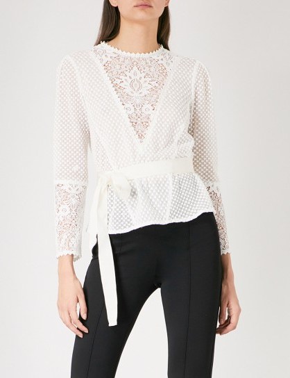 MAJE Lareine floral-lace and chiffon blouse | semi sheer ecru blouses | feminine tops - flipped
