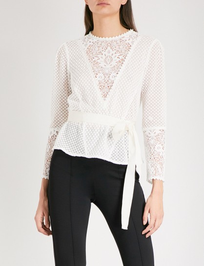 MAJE Lareine floral-lace and chiffon blouse | semi sheer ecru blouses | feminine tops
