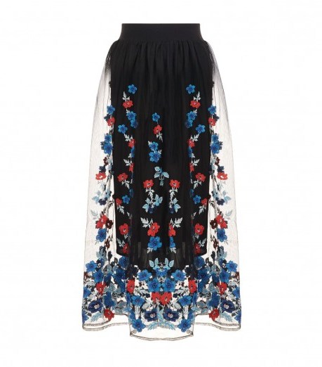 Maje Tulle Floral Embroidered Midi Skirt | sheer overlay skirts - flipped