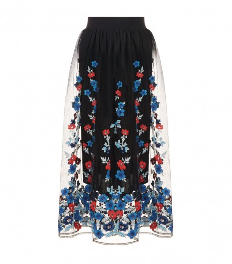 Maje Tulle Floral Embroidered Midi Skirt | sheer overlay skirts