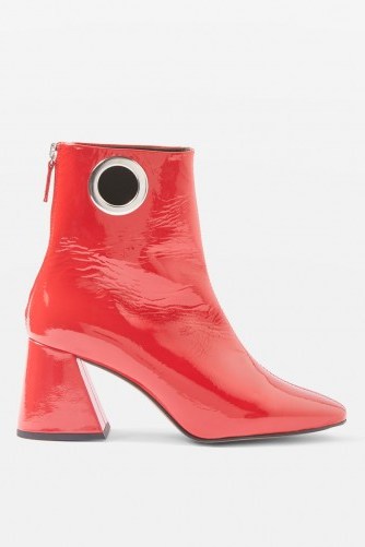 Topshop MALONE Ankle Boots – shiny red leather – chunky angled heel – retro - flipped