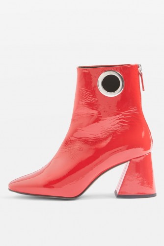 Topshop MALONE Ankle Boots – shiny red leather – chunky angled heel – retro