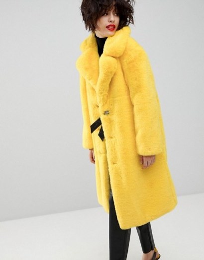 Mango Faux Fur Tonal Coat – yellow winter coats – cosy glamour - flipped