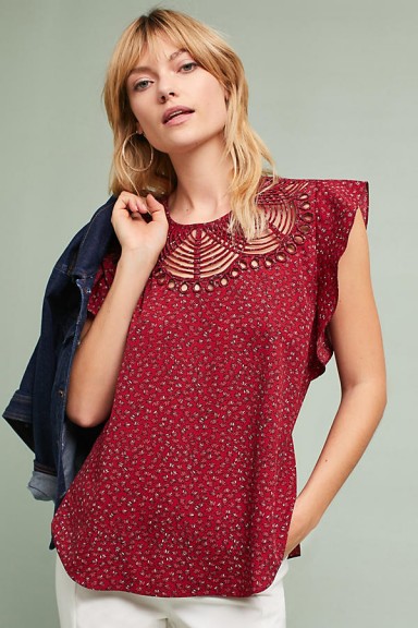 Ranna GillMarkie Fluttered Cutwork Blouse / red cut out flutter blouses