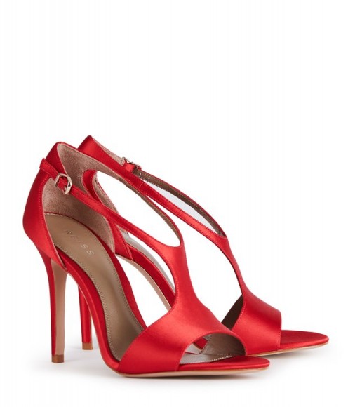 REISS MAXINE SATIN SATIN OPEN-TOE SANDALS GERANIUM ~ silky red high heels ~ party shoes