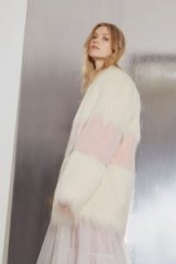 FRENCH CONNECTION MELINDA MIX FAUX FUR COAT | white & pink shaggy coats