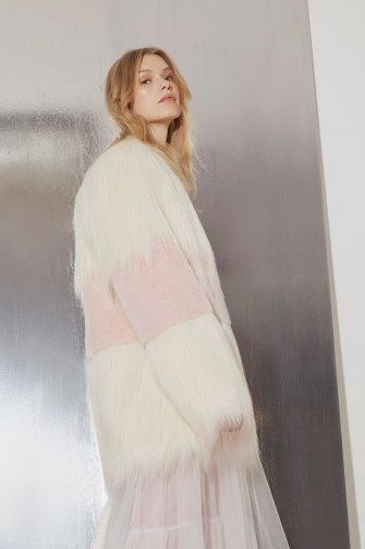 FRENCH CONNECTION MELINDA MIX FAUX FUR COAT | white & pink shaggy coats - flipped