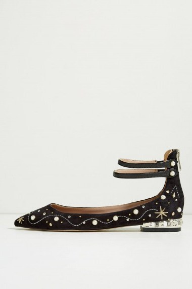 SAM EDELMAN Melodie Embellished Flats / luxury style flat shoes / duel ankle straps / pearls - flipped