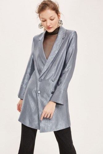 Topshop Metallic Blazer Dress / shiny grey jacket dresses - flipped