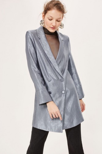 Topshop Metallic Blazer Dress / shiny grey jacket dresses