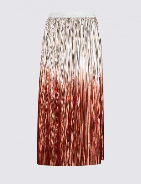 M&S COLLECTION Metallic Dip Dye Pleated A-Line Midi Skirt | shiny ombre midi skirts - flipped