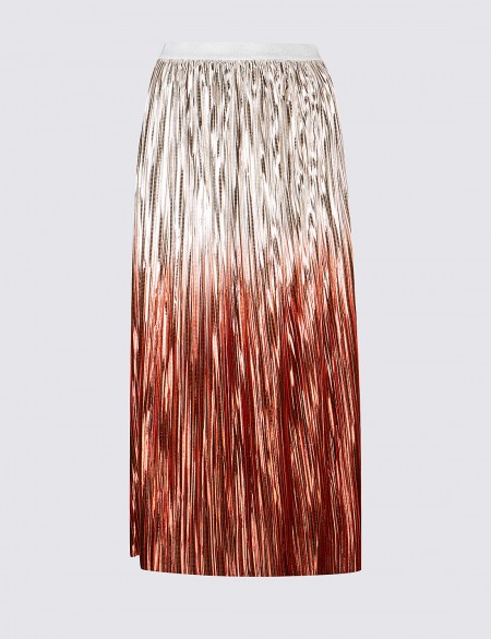 M&S COLLECTION Metallic Dip Dye Pleated A-Line Midi Skirt | shiny ombre midi skirts