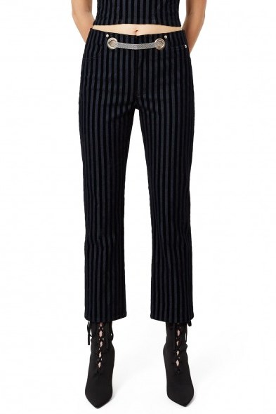 Miaou VELVET FLOCK TOMMY PANT | striped cropped pants | stripe trousers - flipped