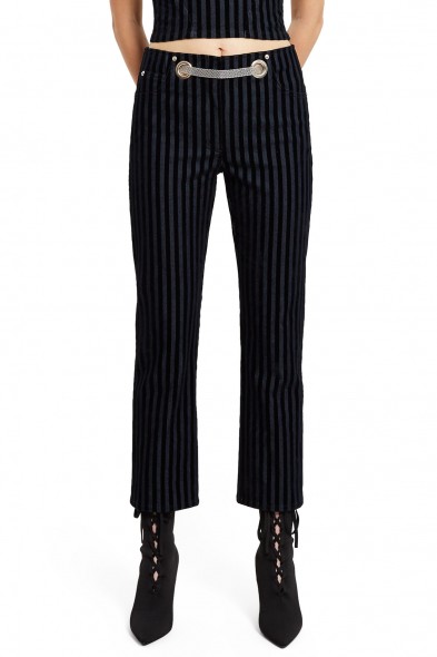 Miaou VELVET FLOCK TOMMY PANT | striped cropped pants | stripe trousers